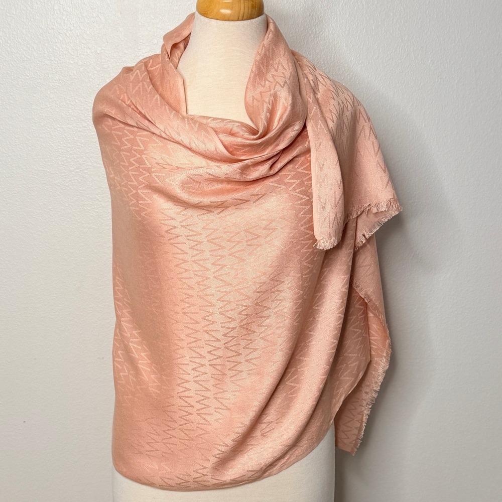 Nine West Logo Scarf Peach Jacquard Rayon Wrap with Eyelash Fringe
